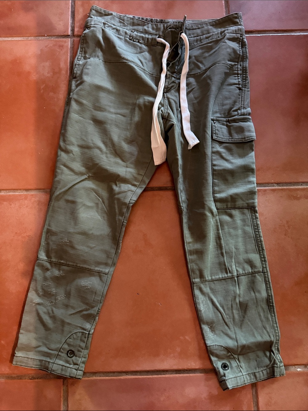 Free People Olive Green Cargo Joggers with White Drawstring